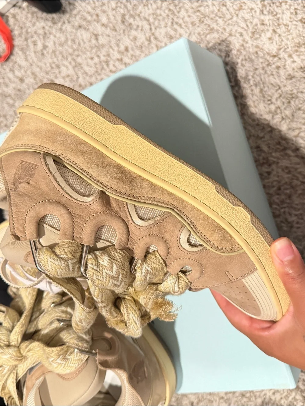 Lanvin Beige and Cream High-Top Men's Sneakers